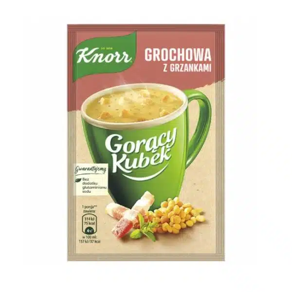 Gorący kubek Grochowa z grzankami Knorr