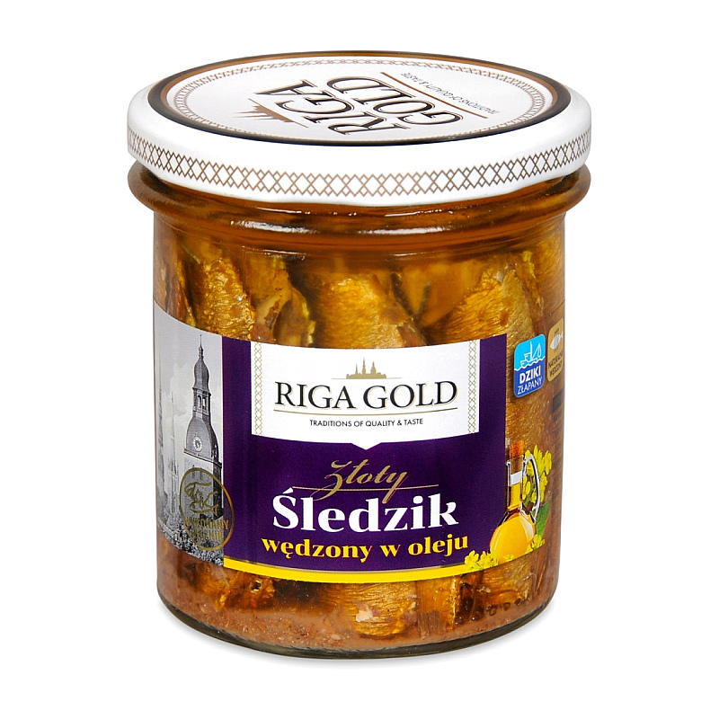 Złoty wędzony śledzik w oleju Riga Gold 300g