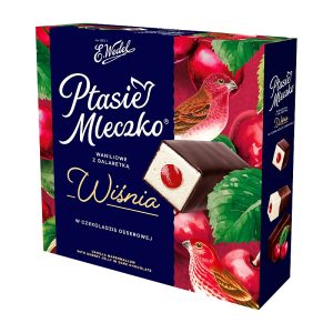 Ptasie Mleczko waniliowe z galaretką wiśnia w czekoladzie deserowej 340g