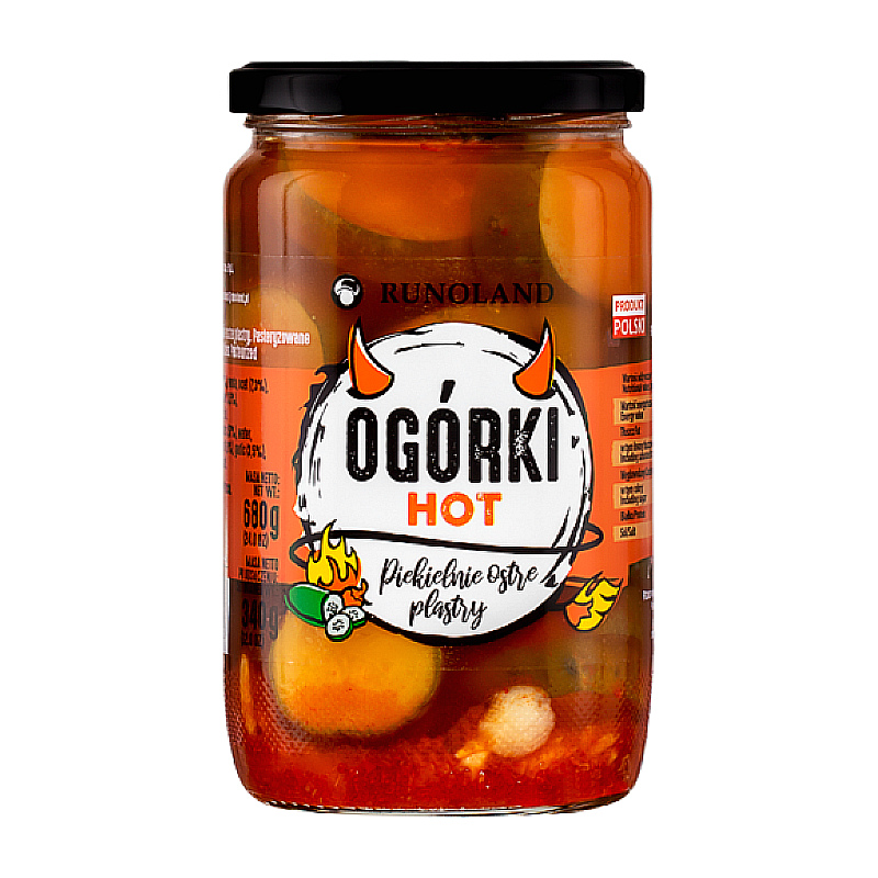 Ogórki Hot piekielnie ostre plastry Runoland 680g